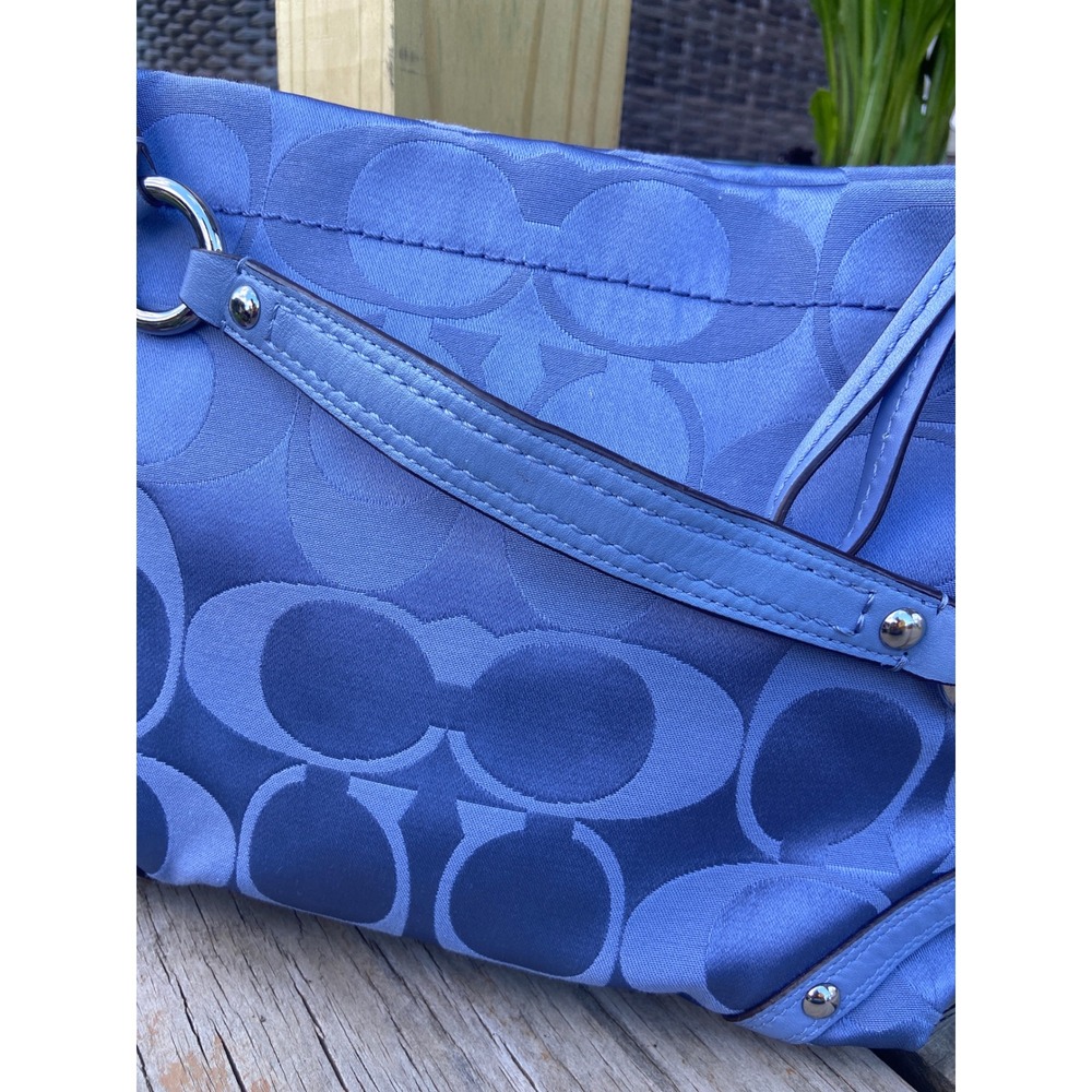 VTG Coach Carly Hobo Bag Blue Periwinkle Signature Jacquard Silver Hardware Y2K - Picture 6 of 16